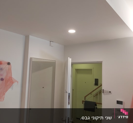 קיר גבס עם דלת פתוחה ומתגי חשמל